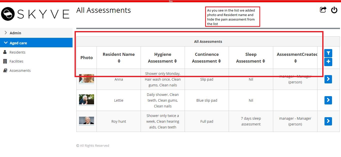 Assessment list