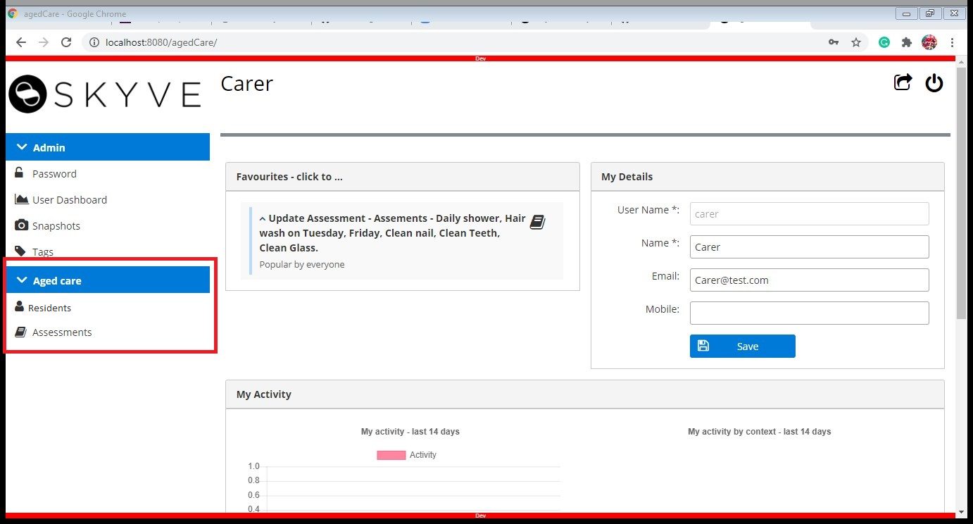 Carer dashboard page