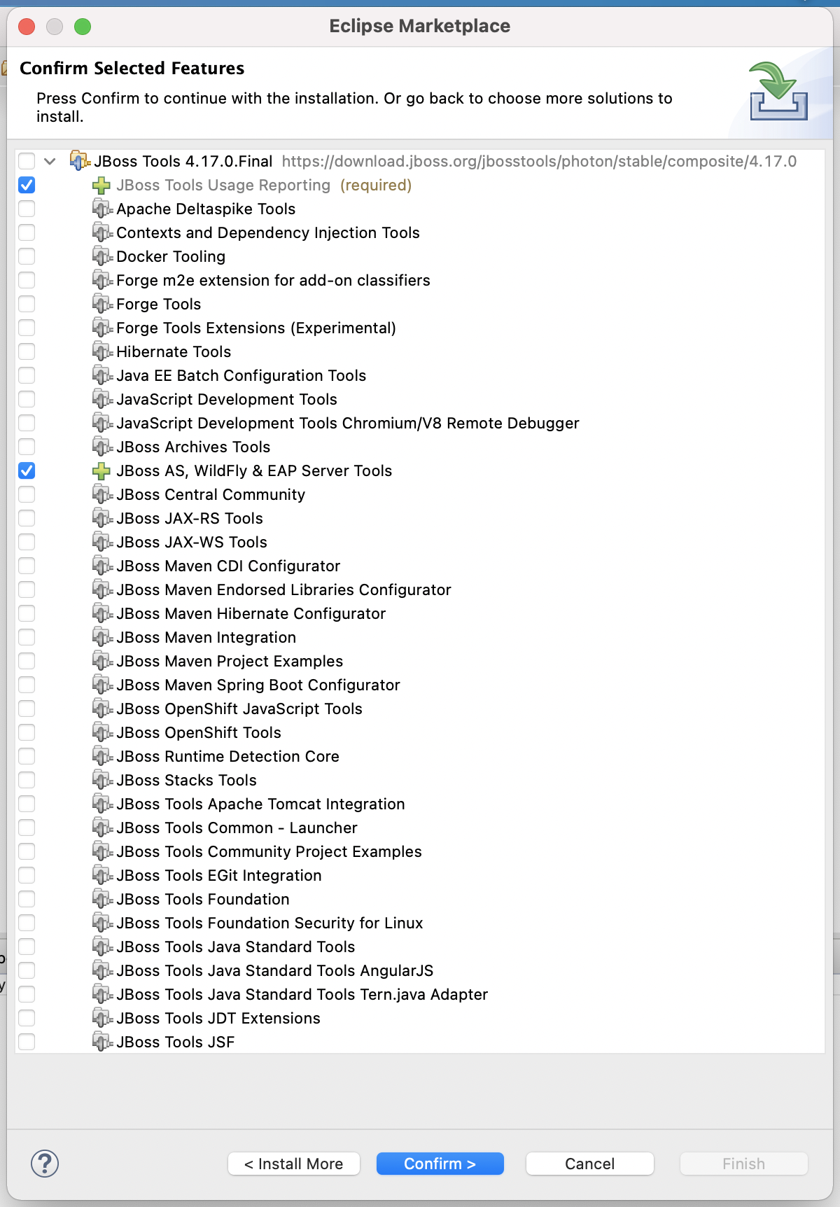 JBoss install selection