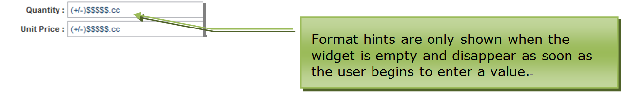 Format hints for data entry